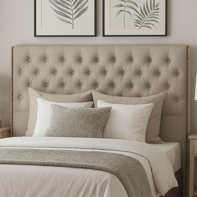 Cabeceira Casal Queen 160 Cm Flora Veludo Bege Claro - Nexta Casa