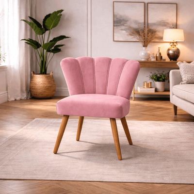 Poltrona Design Moderno Conforto Luxo Recepção Pétala Suede Rosa