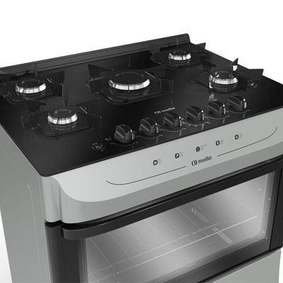 Fogão Mueller Titânio 5 Bocas Com Mesa De Vidro Mfv5bb
