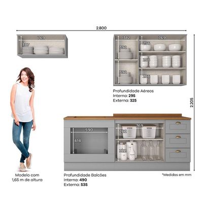 Cozinha Compacta Com Balcão Forno De Embutir Amy Casa 812 Cinza