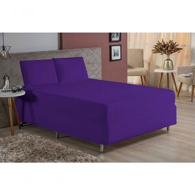 Jogo De Cama Casal Nobre 3 Peças Luva De Box 55cm De Altura Malha 100% Algodão - Roxo
