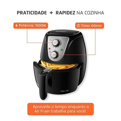 Fritadeira Sem óleo Air Fryer Pratic 3,6l Mondial 1500W Af36bi Preto 220V