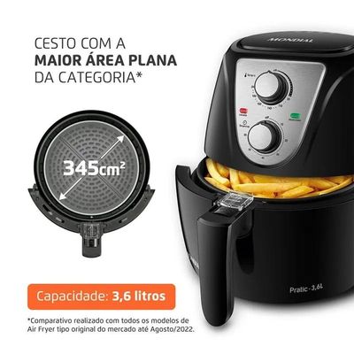 Fritadeira Sem óleo Air Fryer Pratic 3,6l Mondial 1500W Af36bi Preto 220V
