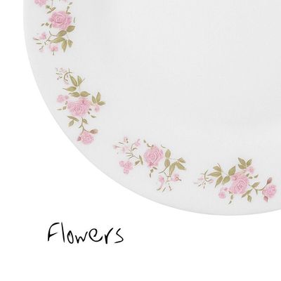 Jogo 10 Prato Raso De Vidro Branco Flowers Pink 25,5cm Em Casa Tem