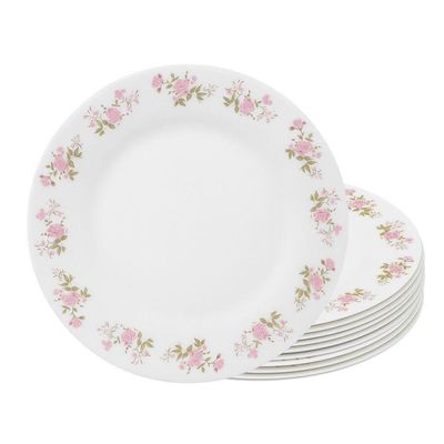 Jogo 10 Prato Raso De Vidro Branco Flowers Pink 25,5cm Em Casa Tem