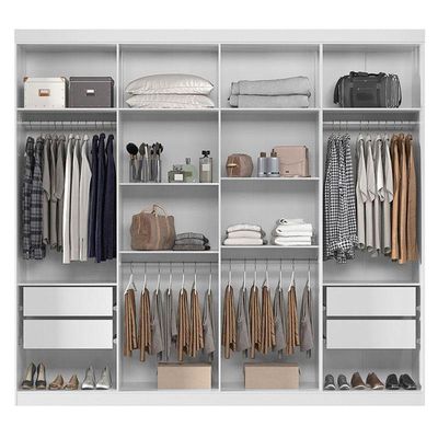 Guarda Roupa Casal 8 Portas 4 Gavetas Master New Com Espelho Branco Brilho - Santos Andirá
