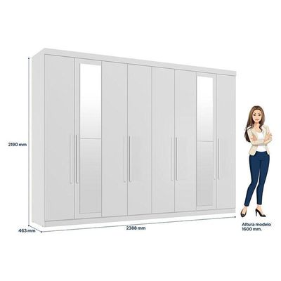 Guarda Roupa Casal 8 Portas 4 Gavetas Master New Com Espelho Branco Brilho - Santos Andirá