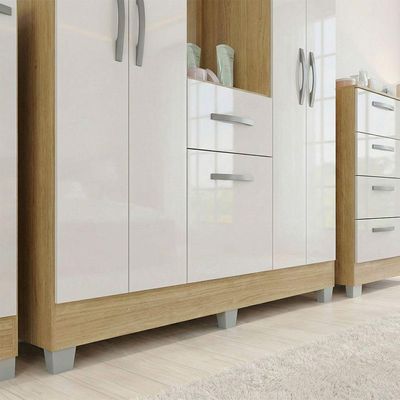 Kit Guarda Roupa Atlas 5 Portas E 2 Cômoda Poquema Damasco/off White
