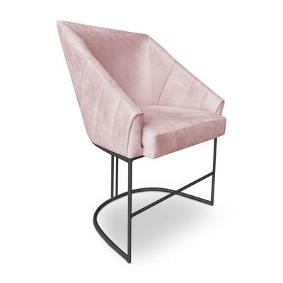Kit 2 Poltronas Luxo Alana Suede Rosa Bebê Base Ferro Preto - Pallazio