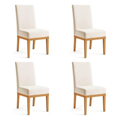 Kit 4 Cadeiras De Jantar Brisa Suede Base De Madeira - Pallazio Cor Bege