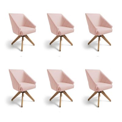 Kit 6 Poltronas Giratórias Alana Suede Base De Madeira - Pallazio Cor Rosa Bebê