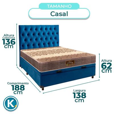 Cama + Bau Azul E Colchão D26 Casal - Ortophedic Sankonfort + Cabeceira