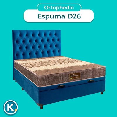 Cama + Bau Azul E Colchão D26 Casal - Ortophedic Sankonfort + Cabeceira