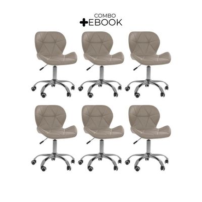 Kit 6 Cadeiras Office Eiffel Slim Oficial Giratória Bege