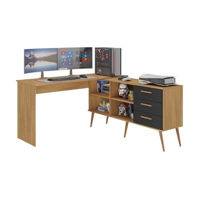Mesa Gamer Em L Para Computador Com 3 Gavetas Nexus Multimóveis Mp6048 Madeirado/preto