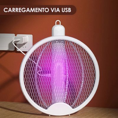 Raquete Elétrica Dobrável Mata Mosquito - Branco