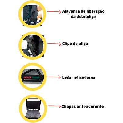 Mini Grill Elétrico de Inox Grelha Antiaderente 220V