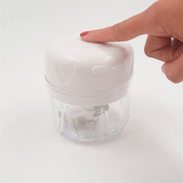 Cortador De Alho E Triturador De Frutas Eletrico 250ml Usb Cor:Branco