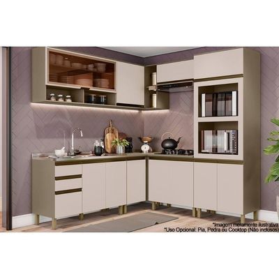 Kit Cozinha Completa Modulada Connect 9 Módulos MDF 120CM Bege Duna Cristal