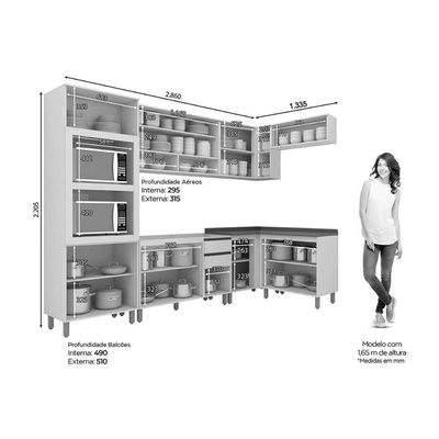 Kit Cozinha Completa Modulada Connect 9 Módulos MDF 120CM Bege Duna Cristal