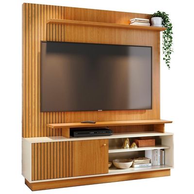 Estante Painel Para Tv 65 Pol Frisado 160cm Tales M07 Cinamomo Off White - Lyam Decor