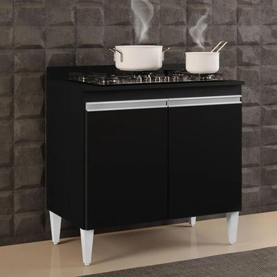Balcão Para Cooktop 80cm 2 Portas Flórida Preto - Lumil Móveis