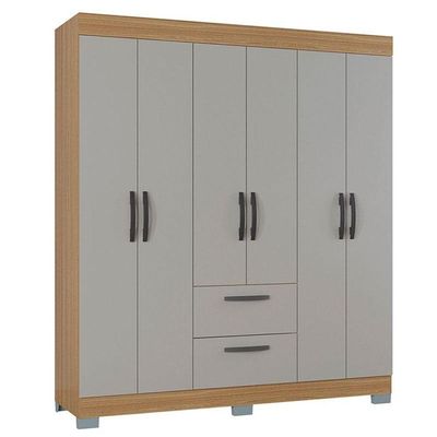 Cômoda 868 4 Gavetas E 1 Porta Com Guarda Roupa Casal Tóquio 6 Portas Damasco Off White - Poquema