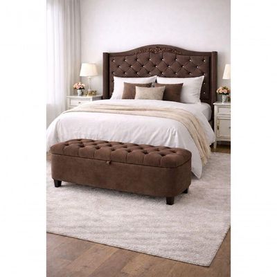 Kit De Quarto Lisboa Cabeceira De Cama Box E Calçadeira Baú Casal 140 Cm Suede Marrom Eli Móveis E Decoração