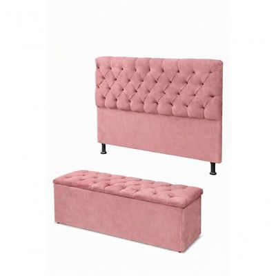 Kit Cabeceira De Cama Box Com Calçadeira Baú Mirage Capitonê Solteiro 90 Cm Suede Rosa Eli Móveis E Decoração