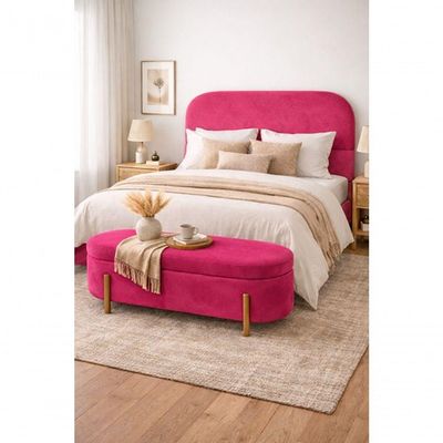 Kit Atenas Cabeceira De Cama Box Orgânica E Recamier Calçadeira Baú Casal 140 Cm Suede Rosa Pink Eli Móveis E Decoração