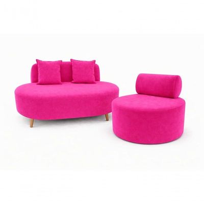 Kit Sofá Orgânico Feijão Para Sala Quarto 115 Cm 02 Almofadas E Poltrona Orgânica Decorativa Flora Veludo Rosa Pink Lar
