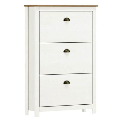 Sapateira Topázio 3 Portas 3 Prateleiras Madeira Maciça Branco Freijó