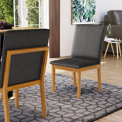 Kit Com 2 Cadeiras Daniela Madeira Maciça Estofada Para Mesa De Jantar Courino Preto 503