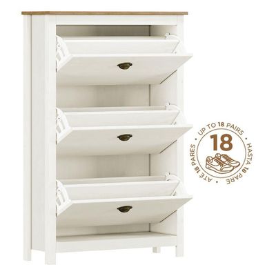Sapateira Topázio 3 Portas 3 Prateleiras Madeira Maciça Branco Freijó