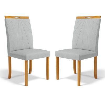 Kit Com 2 Cadeiras Maiara Madeira Maciça Estofadas Para Mesa De Jantar Linho Cinza 407