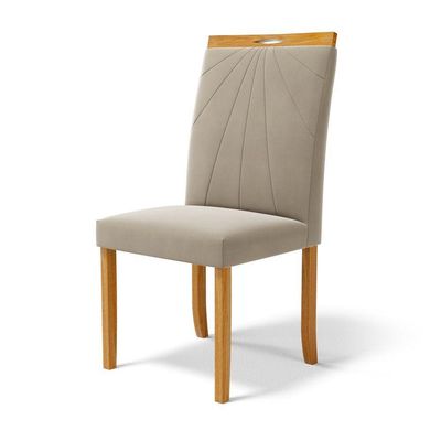Kit Com 6 Cadeiras Maiara Madeira Maciça Estofadas Para Mesa De Jantar Veludo Bege 102
