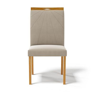 Kit Com 6 Cadeiras Maiara Madeira Maciça Estofadas Para Mesa De Jantar Veludo Bege 102