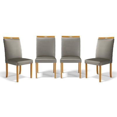 Kit Com 4 Cadeiras Agnes Madeira Maciça Estofadas Para Mesa De Jantar Veludo Chumbo 109