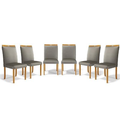 Kit Com 6 Cadeiras Agnes Madeira Maciça Estofadas Para Mesa De Jantar Veludo Chumbo 109