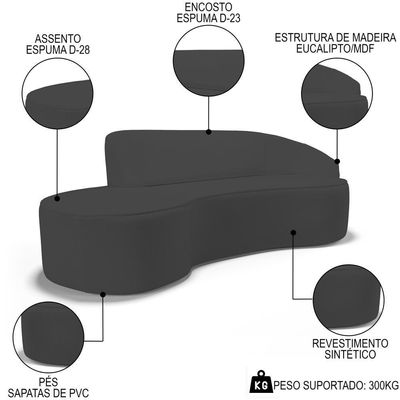 Sofá Living 3 Lugares 260cm Braço Direito Mozart D06 Sintético Cinza - Mpozenato