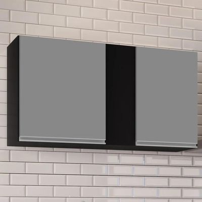 Armário Aéreo 100cm 2 Portas Indiana Preto/cinza - Lumil Móveis