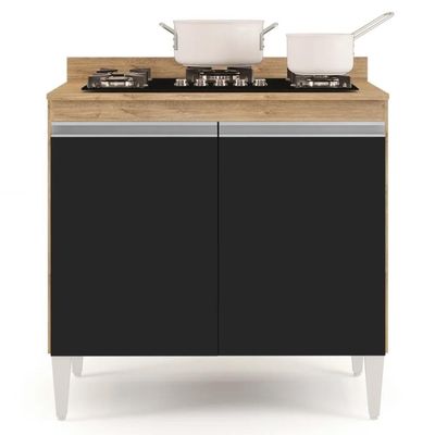 Balcão Para Cooktop 80cm 2 Portas Flórida Castanho/preto - Lumil Móveis