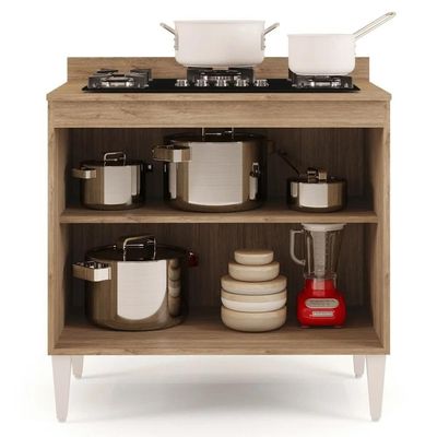 Balcão Para Cooktop 80cm 2 Portas Flórida Castanho/preto - Lumil Móveis