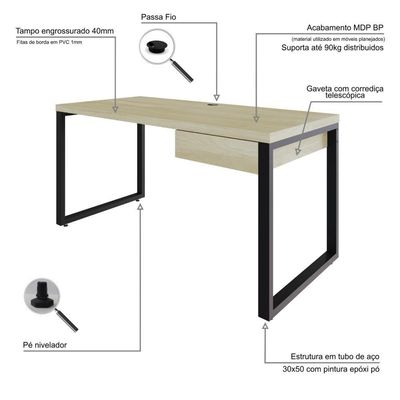 Mesa Diretor C-01 Gav. 150x70x75cm Yon - Ciliegio-est.preta Ciliegio-est.preta