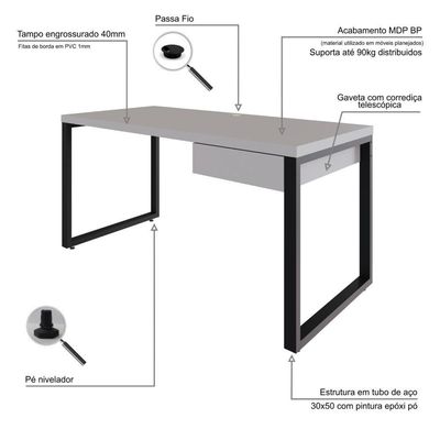 Mesa Diretor C-01 Gav. 150x70x75cm Yon - Off White-est.preta Off White-est.preta