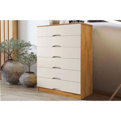 Cômoda de Quarto Sevilha 6 Gavetas MDF MDP Puxador Cava Off White Europa
