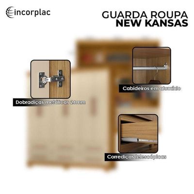 Cômoda 4 Gavetas New E Guarda Roupa Casal New Kansas Carvalho Americano Off White - Incorplac
