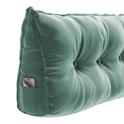 Almofada Para Cabeceira Encosto Apoio Lombar Spot 195cm Com Porta Celular Veludo - Abmaza Verde