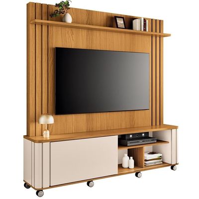 Estante Painel Para Tv 70 Pol Com Rodízios Linus B01 Cinamomo Off White - Lyam Decor
