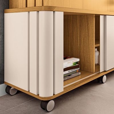 Estante Painel Para Tv 70 Pol Com Rodízios Linus B01 Cinamomo Off White - Lyam Decor